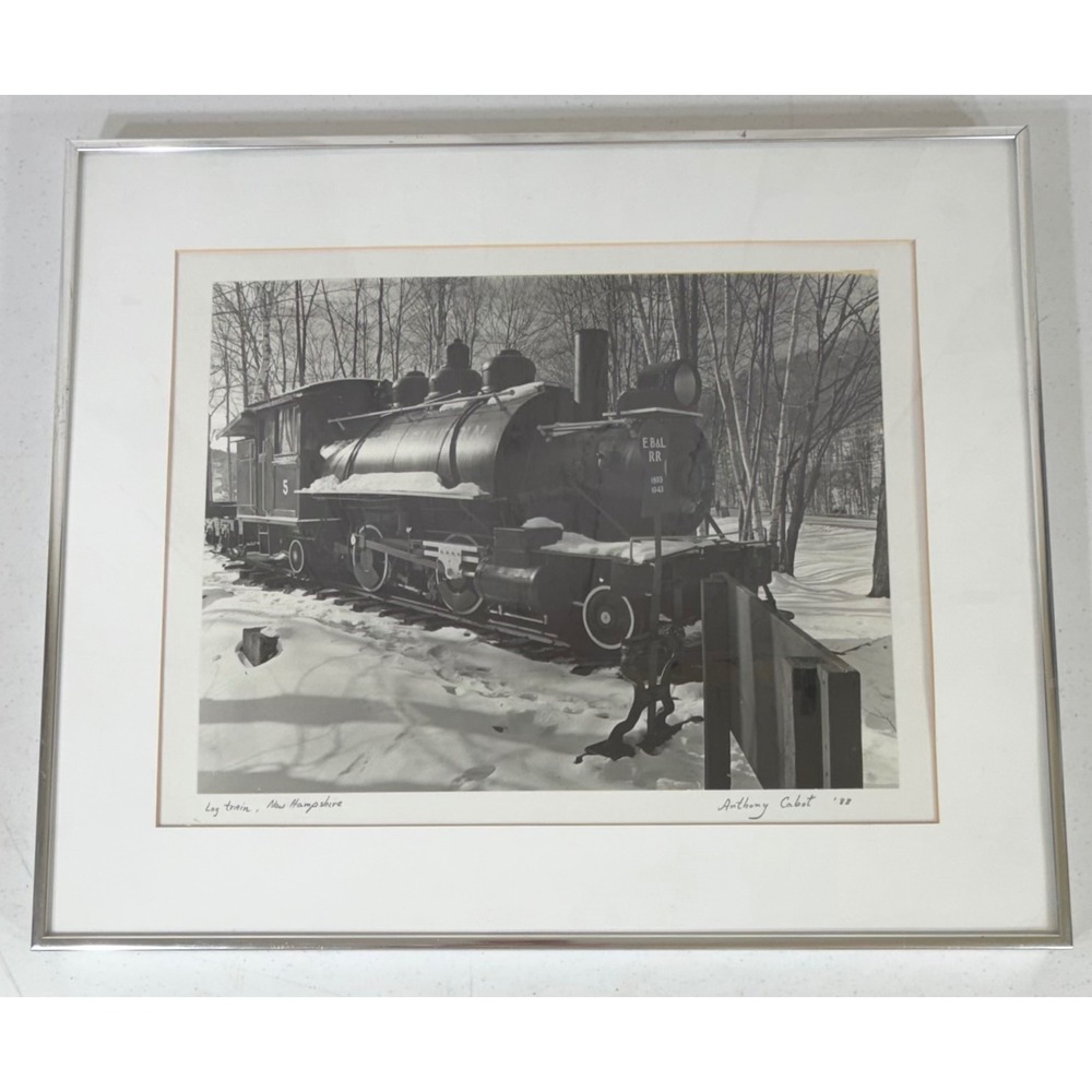 Anthony Cabot Log Train New Hampshire 1988 Signed Photo 20x16‎ Silver Frame B&W